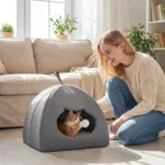 Cat Cave Bed with Cushion & Teaser Ball - Image 3