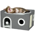 Foldable Cat House with Scratcher & Cushion