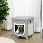 Cat Bed Cube with Scratching Pad & Cushion - Image 4